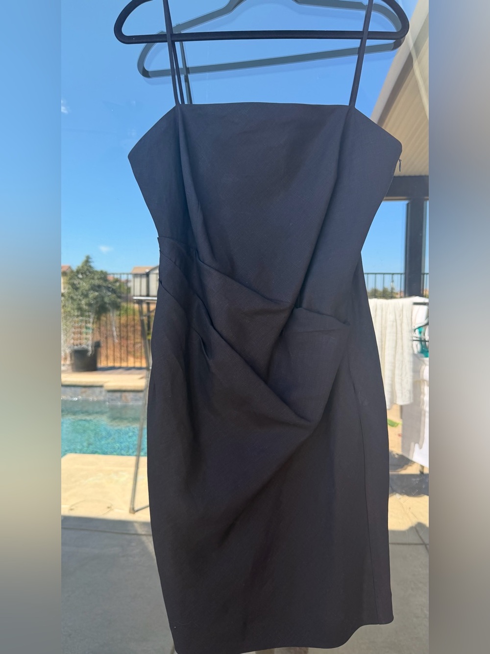 Theory Galena Linen Side Pleat Mini Dress Black Size 12 NWT